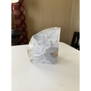 Polished White Gray Crystal Mineral Slice Display Decorative Bookend